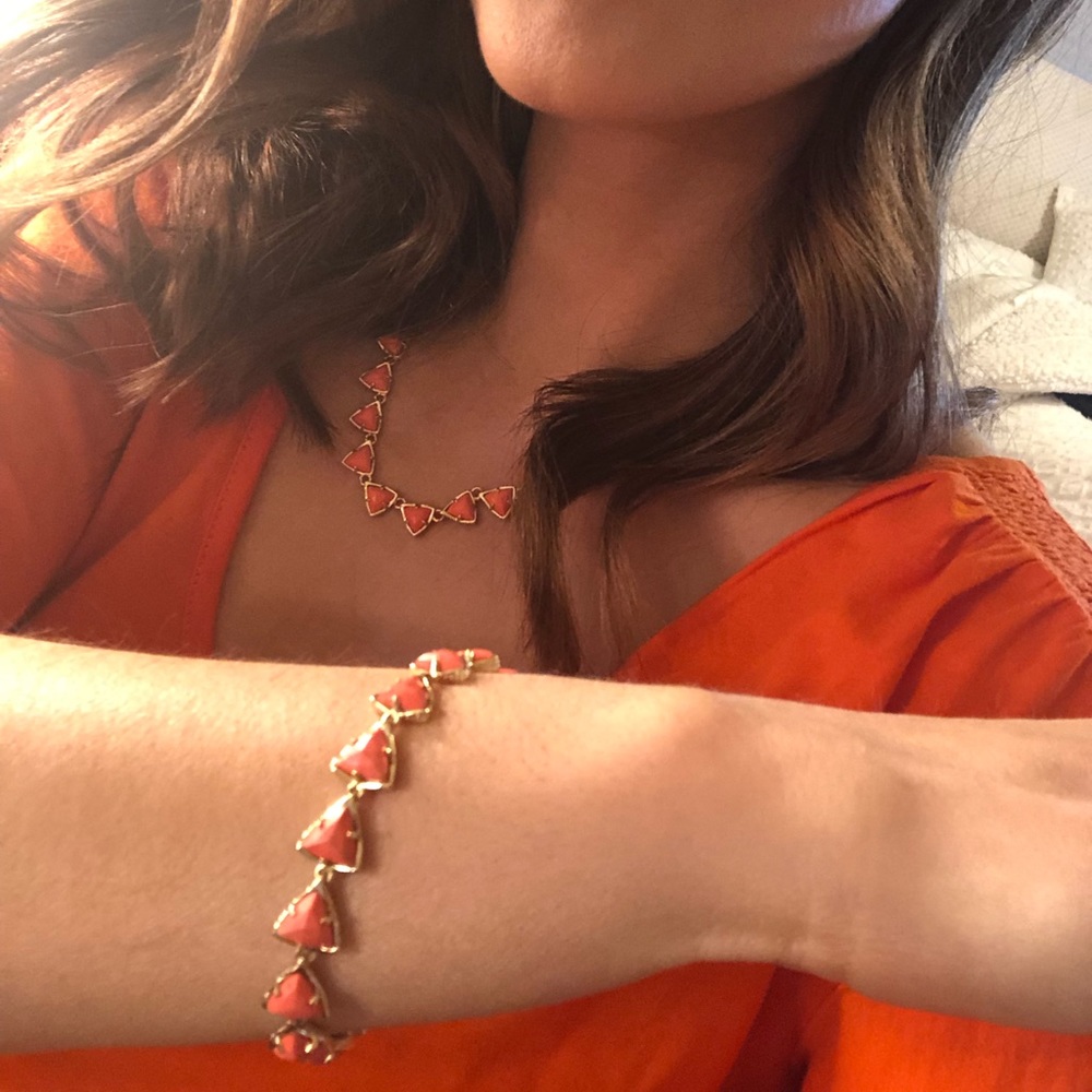Gold Bracelet in Bright Coral Magnesite